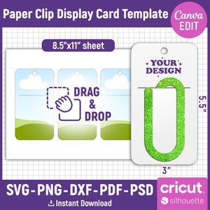 Jumbo Paper Clip Display Card Template, Paper Clip Holder Template, Bookmark Display Card Template, Bookmark Card Template, Canva Editable