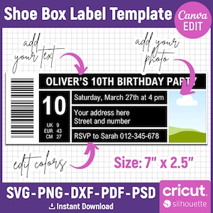 Shoe Box Label Template, Shoe Box Label Svg, Sneaker Box Label Template, Favor Box Label,  Editable Template, Printable, png, Canva Editable