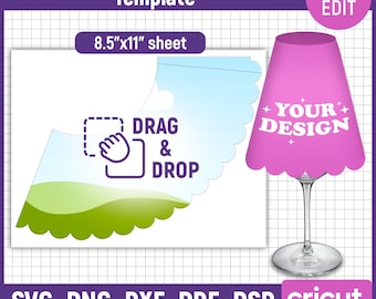 Modèle d'abat-jour verre à vin festonné, modèle d'abat-jour verre à vin, abat-jour en papier Svg, abat-jour verre à vin, éditable sur toile