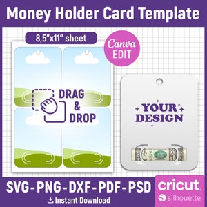 Money Holder Card Template, Money Card Svg, Money Holder Svg, Money Card Holder Svg, Money Gift Card Holder, Custom Template, Canva Editable