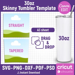 Tumbler Template Svg, 30oz Skinny Tumbler Template, Skinny Tumbler Full Wrap, Tumbler Sublimation, Tapered Straight, png, Canva Editable