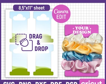 Scrunchie Display Card Template, Scrunchie Label, Scrunchie Holder, Scrunchie Tag Svg, Scrunchie Tag Holder, Printable, Canva Editable