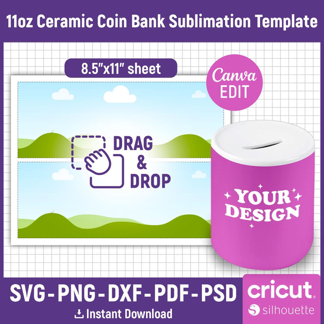 11oz Ceramic Coin Bank Sublimation Template, Ceramic Coin Bank Template ...