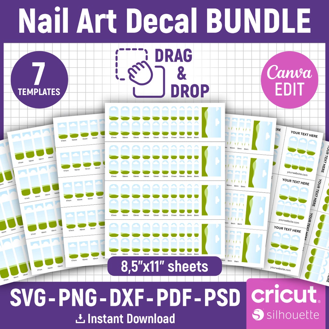 Nail Art Decal Template Bundle Nail Blank Template Nail Template Svg Nail Art Decal Template Bundle Nail Blank Template Nail Template Svg