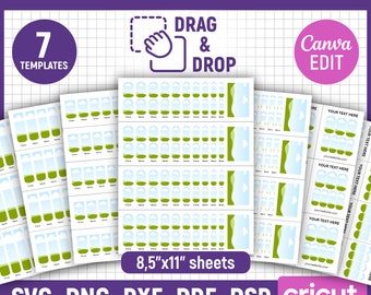 Nail Art Decal Template Bundle, Nail Blank Template, Nail Template Svg, Nail Design Template, Waterslide Nail Decals, Nail Wrap, Canva Edit