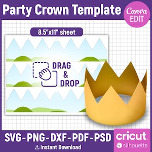 Party Crown Template, Kings Crown Party Hat Template, Crown Royal Svg, Party Hat Template, Paper Crown Template, Printable, Canva Editable