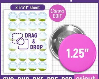 1.25" Button Pin Template, Button Pin Svg, Button Pin Blank, Sublimation Button Pin Template, Badge Circle Labels, DIY, png, Canva Editable