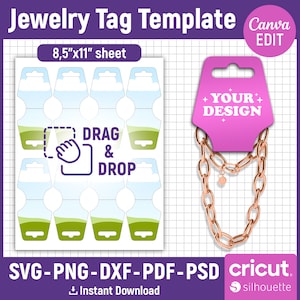 Cartão de exibição de colar SVG, modelo de etiqueta de joias, modelo de cartão de pulseira, porta-cartão de colar, etiquetas de joias, porta-colar, Canva editável