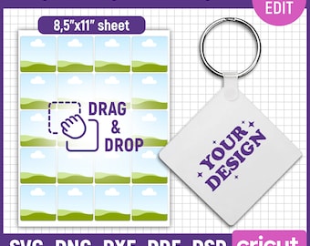 2" Square Keychain Template, Keychain Template Svg, Sublimation Template, Keychain Personalized, Custom Keychain, png, dxf, Canva Editable