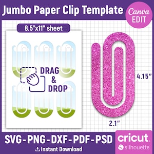 Plantilla de clip gigante, marcapáginas de clip SVG, clip SVG, clip de aperitivo SVG, archivo láser de clip, sublimación de clip, Canva editable