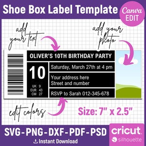 Shoe Box Label Template, Shoe Box Label Svg, Sneaker Box Label Template, Favor Box Label,  Editable Template, Printable, png, Canva Editable