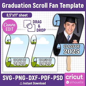 Graduation Scroll Fan Template, Personalized Graduation Fan, Custom Grad Fan, Graduation Centerpiece, Glitter Grad Template 2025, Canva Edit