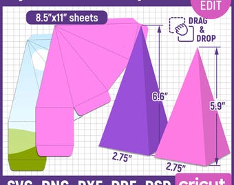 Pyramid Box Bundle, Gift Box Template, Pyramid Favor Box, Birthday Gift Box, Party Favor Box, Box Template, Pyramid Box Svg, Canva Editable