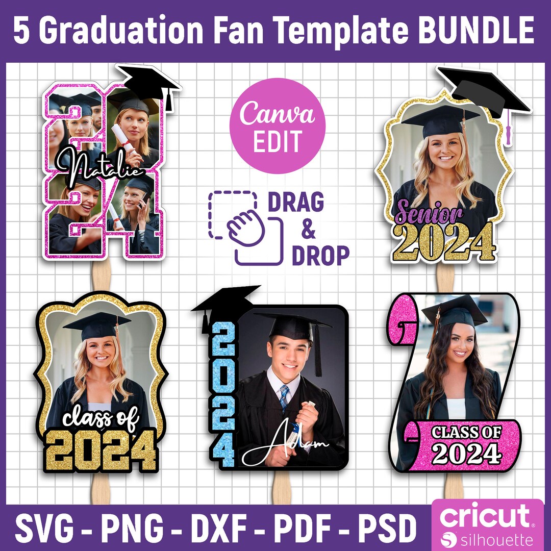 5 Grad Paddle Fan Template Bundle, Grad Fan, Graduation Fan Template ...