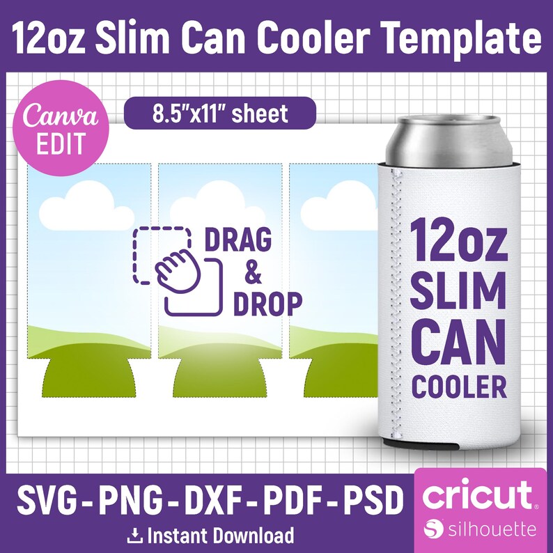 Plantilla para enfriador de latas de 12 oz y plantilla para enfriador de latas delgadas de 12 oz, plantilla para funda de enfriador de latas, plantilla para enfriador de cerveza, sublimación para soporte de latas, editable en Canva. imagen 3