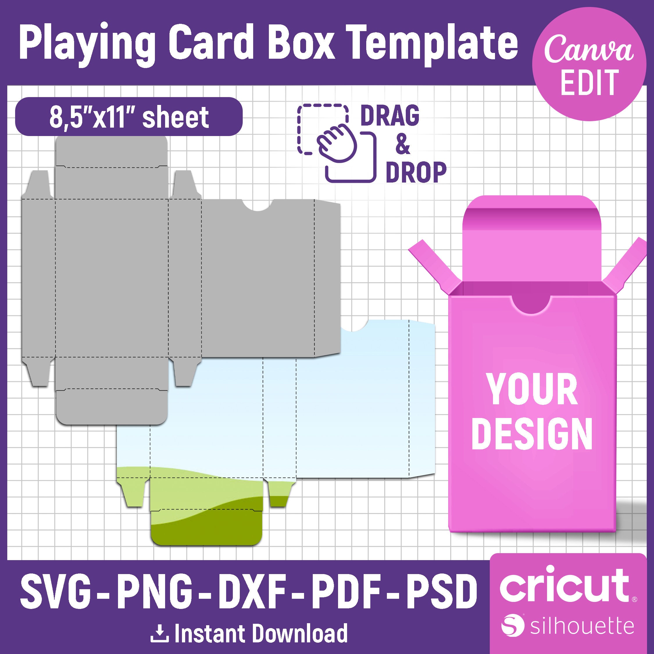 Blank Playing Card Box Template Svg, Poker Card Box Template, Cut Files