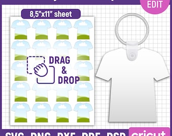 T-Shirt Keychain Template, Keychain Template Svg, Keychain Sublimation, Keychain Personalized, Custom Keychain, png, dxf, Canva Editable