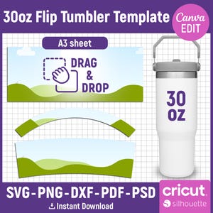 30oz Tumbler Template, Flip Straw 30oz Tumbler Wrap Template, 30oz Quencher Template, Tumbler Sublimation, Tumbler Template Svg, Canva Edit