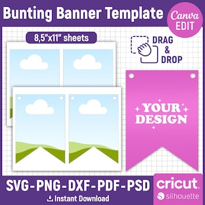 Bunting Banner Template, Banner Flag Template, Bunting Banner Svg, Flag Banner Svg, Bunting Flag Svg, Garland, Printable, Canva Editable