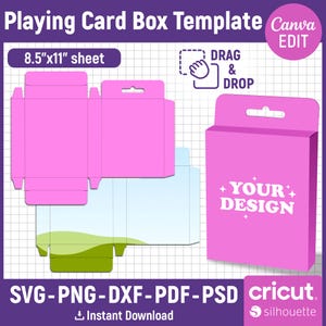Playing Card Box Template, Card Box Template, Blank Playing Card Box, Trading Card Box Template, Cut Files, DIY, Prinatable, Canva Editable