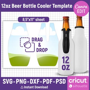 12oz Beer Bottle Cooler Template, Bottle Cooler Svg, Beer Cooler Template, Sublimation Template, Beer Bottle Cooler Sleeve, Canva Editable