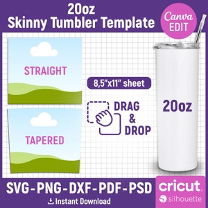Tumbler Template Svg, 20oz Skinny Tumbler Template, Skinny Tumbler Full Wrap, Tumbler Sublimation, Tapered Straight, png, Canva Editable