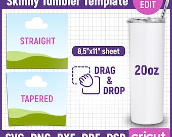 Tumbler Template Svg, 20oz Skinny Tumbler Template, Skinny Tumbler Full Wrap, Tumbler Sublimation, Tapered Straight, png, Canva Editable