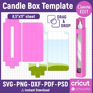 Candle Box Template, Candle Box Svg, Unscented Chandelier Candle Box Template, Tall Candle Box, Pull Box Template, DIY Box, Canva Editable