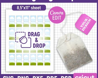 Tea Bag Tag Template, Tea Bag Label Template, Tea Bag Label Svg, Tea Bag Tag Svg, Diy Tea Tag, Tag Template, Label Template, Canva Editable