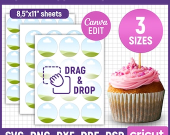 Lot de modèles de décoration de cupcakes, modèle de décoration de gâteau d'anniversaire, Svg de décoration de Cupcake, étiquettes en couches circulaires polyvalentes, toile modifiable