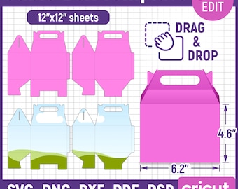 4,6 "Giebel Box Vorlage, Giebel Box Vorlage, Giebel Box svg, Party Favor Box, Box Vorlage, Geschenkbox svg, DIY Box Vorlage, Canva bearbeitbar