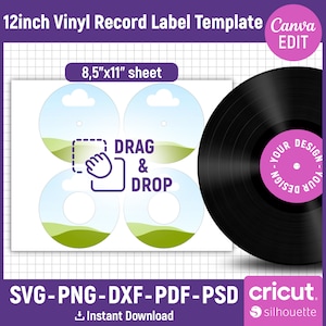 12 Inches Vinyl Record Template, Vinyl Record Label Template, Record Label Sticker Template, Custom Vinyl Record Template, Canva Editable