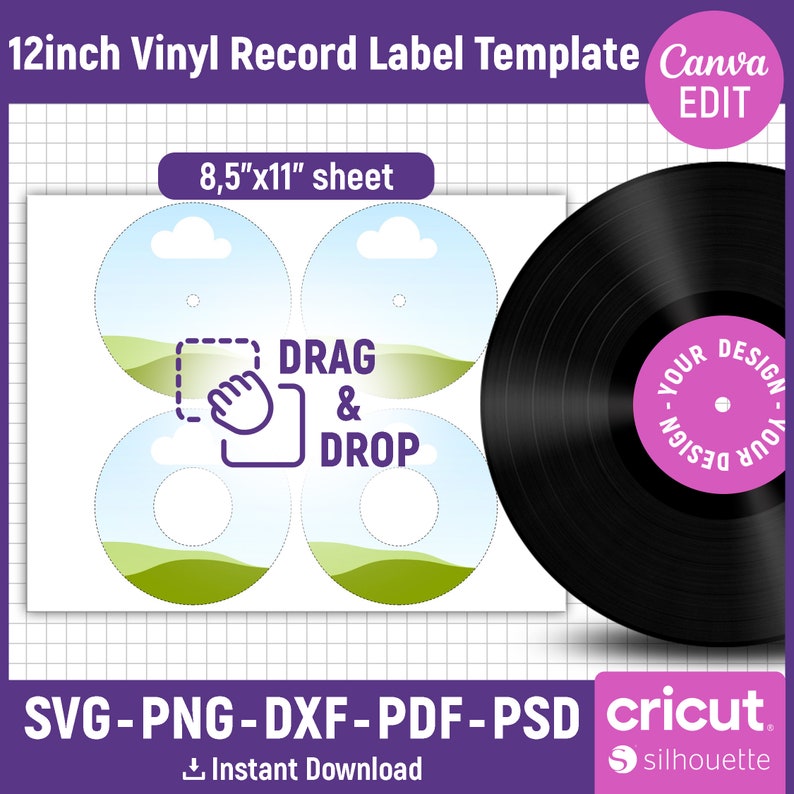 12 Inches Vinyl Record Template, Vinyl Record Label Template, Record