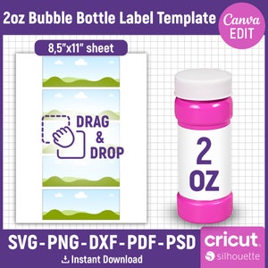 2oz Bubble Bottle Label Template, Bubble Bottle Label Svg, Kids Party Favor, Wedding Bubble Bottles, Bubble Bottle Sticker, Canva Editable