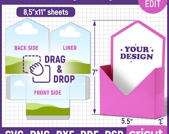 Flower Envelope Template, Flower Envelope Box, Flower Box Packaging, Envelope Box Svg, Box Svg, Packaging Template, DIY Box, Canva Editable