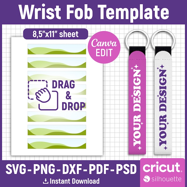 Wrist Fob Template Svg, Wristlet Sublimation Template, Neoprene Wristlets Sublimation, Wristlets Keychain Blank Template, Canva Editable