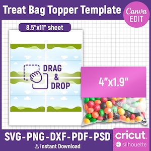 Treat Bag Troppers Template, Treat Bag Tropper Svg, Candy Pack Template, Bag Tropper, Treat Bag Stickers, Party Favor, DIY, Canva Editable