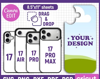 Plantilla de funda para teléfono 17, plantilla de sublimación para funda 17 Pro, plantilla 17 Pro Max, plantilla de funda 17 Air, plantilla de funda para teléfono, Canva editable