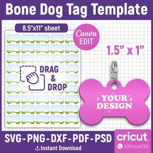 Dog Tag Template, Bone Tag Template, 1.5 inch Dog Tag, Bone Tag Svg, Dog Tag Sublimation Template, Pet ID Tag, Printable, Canva Editable