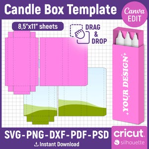 Candle Box Template, Candle Box Svg, Unscented Chandelier Candle Box Template, Tall Candle Box, Pull Box Template, DIY Box, Canva Editable