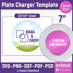 7 inch Plate Charger Template, Plate Insert Template, Circle Template, Round Charger Template, Round Blank Plate, Printable, Canva Editable