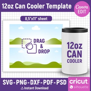 12oz Can Cooler Template, Can Cooler Svg, Beer Cooler Template, Blank Template for Sublimation, Bottle Cooler Template, png, Canva Editable