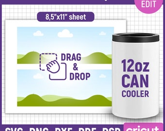 12oz Can Cooler Template, Can Cooler Svg, Beer Cooler Template, Blank Template for Sublimation, Bottle Cooler Template, png, Canva Editable