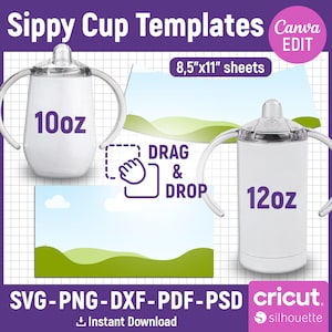 10oz - 12oz Sippy Cup Tumbler Template, Sippy Cup Wrap Template Svg, Sippy Sublimation Template, Sippy Cup Blank Template, Canva Editable