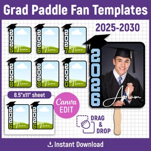 2025-2030 Editable Grad Paddle Fan Template, Custom Grad Fan, Graduation Fan Template, Graduation Fan, Cake Topper, DIY, Canva Editable