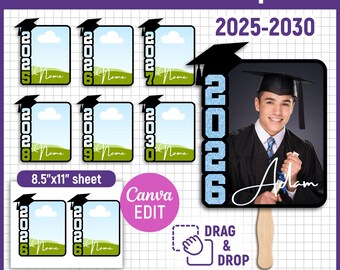 2025-2030 bearbeitbare Grad Paddle Fan Vorlage, benutzerdefinierter Grad Fan, Graduierung Fan Vorlage, Graduierung Fan, Kuchendeckel, DIY, Canva editierbar