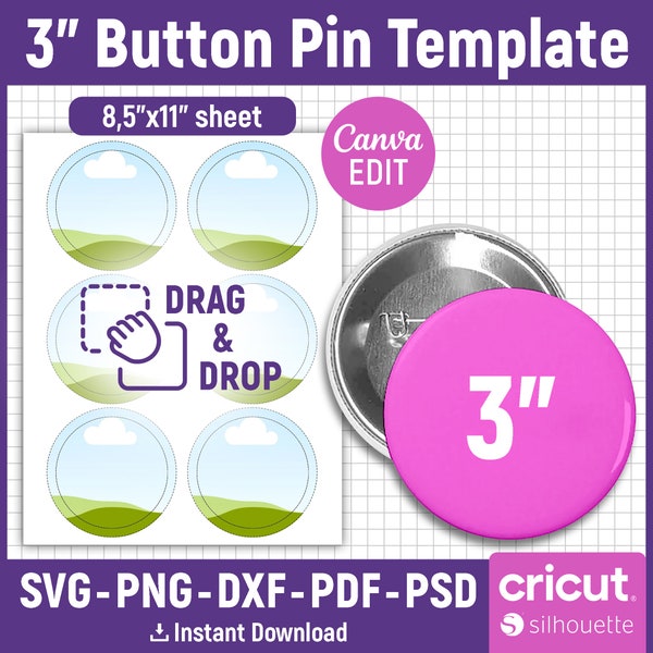 3" Button Pin Template, Button Pin Svg, Button Pin Blank, Sublimation Button Pin Template, Badge Circle Labels, Printable, Canva Editable