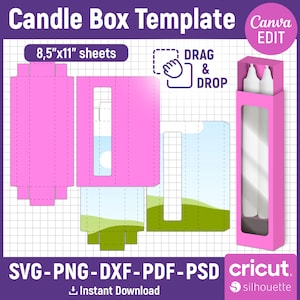 Candle Box Template, Candle Box Svg, Unscented Chandelier Candle Box Template, Tall Candle Box, Pull Box Template, DIY Box, Canva Editable