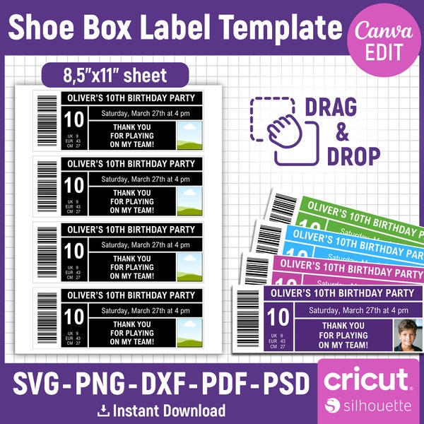 Shoe Box Label Template, Shoe Box Label Svg, Sneaker Box Label Template, Favor Box Label,  Editable Template, Printable, png, Canva Editable