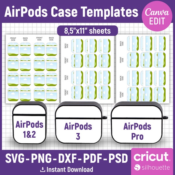 Airpod Case Sublimation Template Bundle, Phone Case Template, Airpod 1/2 Case, Airpod Pro Case Template, Airpod 3 Case, Canva Editable